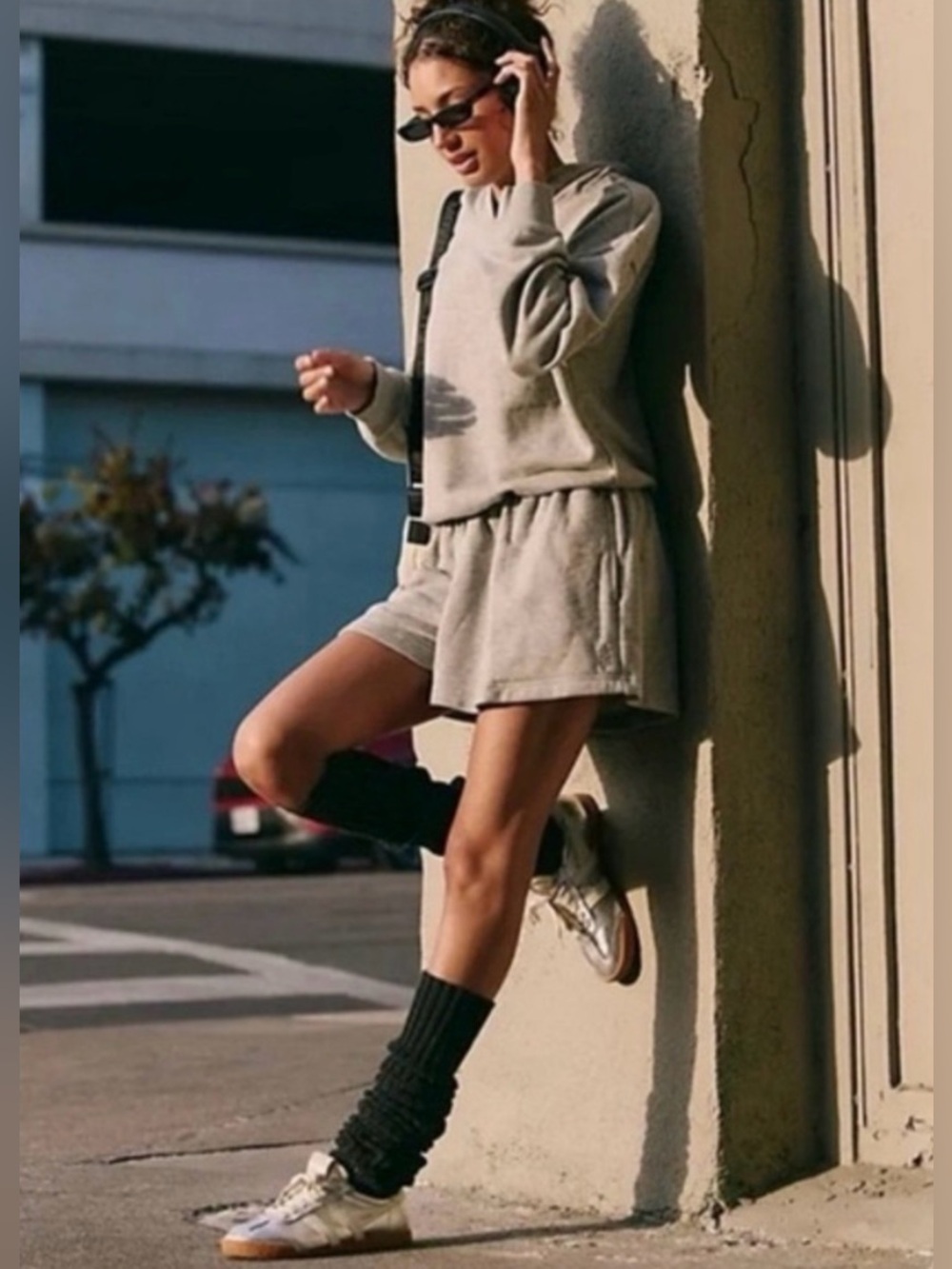 Free People FP Movement Such A Flirt Heather Gray Hooded Romper